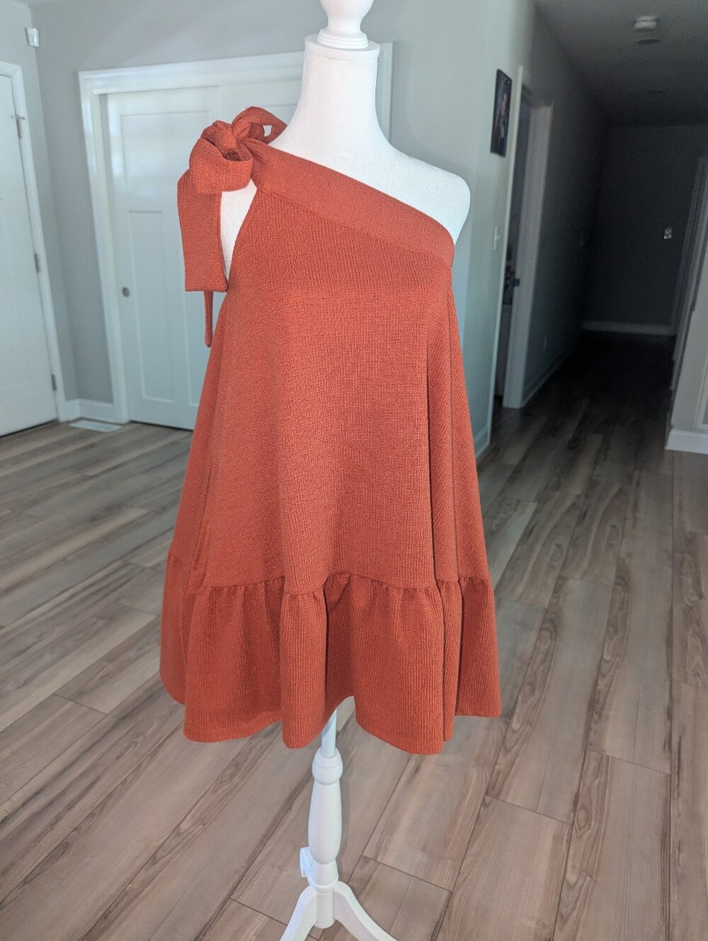 Free People One-Shoulder Mini Terracotta Dress With Pockets